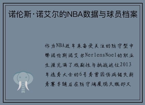 诺伦斯·诺艾尔的NBA数据与球员档案